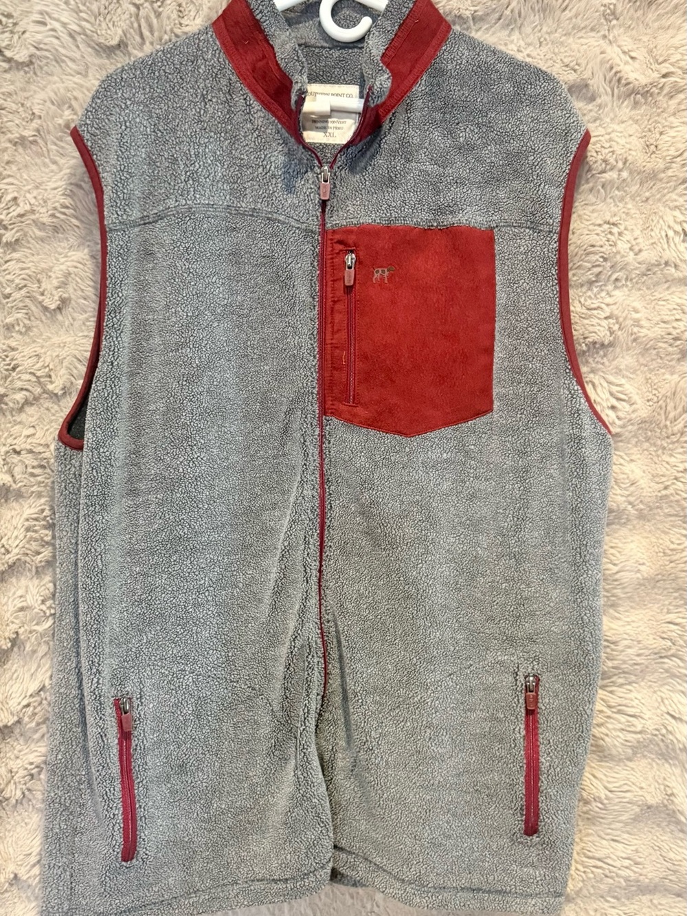 Men's Zip-Up Fleece Vest - Gray with Red Trim